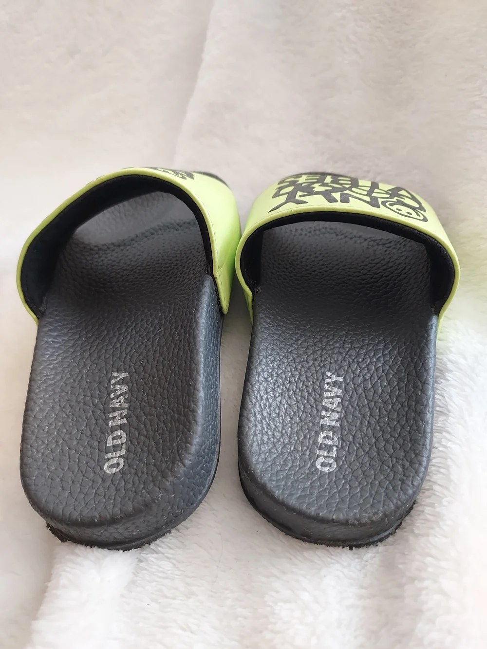 Old Navy Only Good Vibes Kids Slide Sandals Neon Lime & Black 10-11 Beach Pool